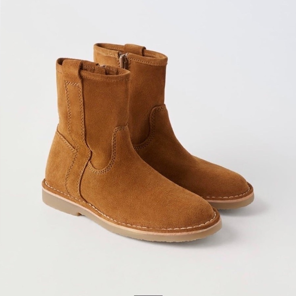 New ZARA suede brown pull on boots- Size 38 - Picture 1 of 8